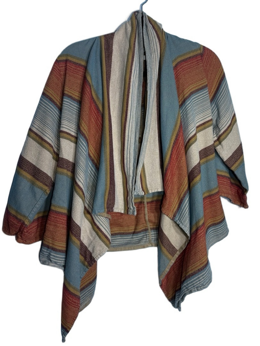 Woolrich Striped Open Front Poncho in Blue & Tan Brown Size XS Cotton